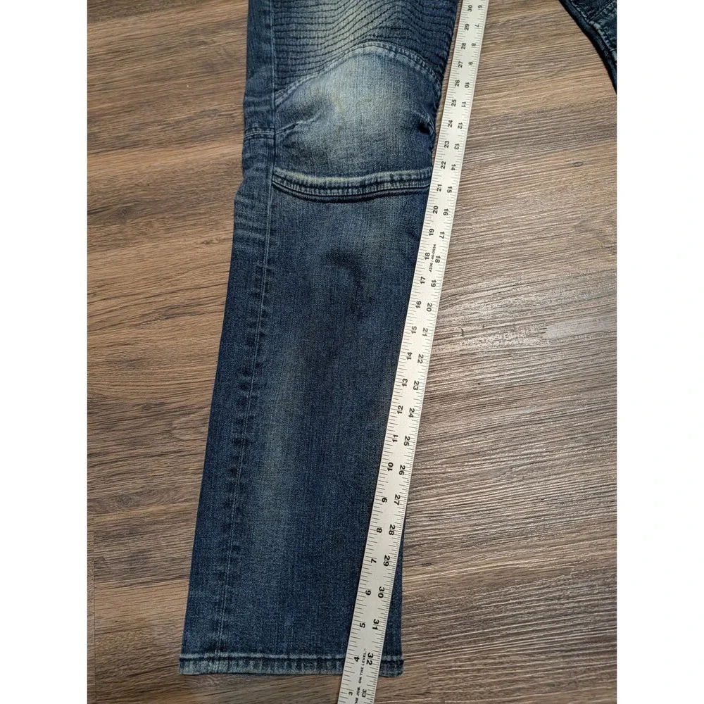 True Religion Moto Section Slim Biker Jeans Blue Denim Ribbed Knee Mens 34